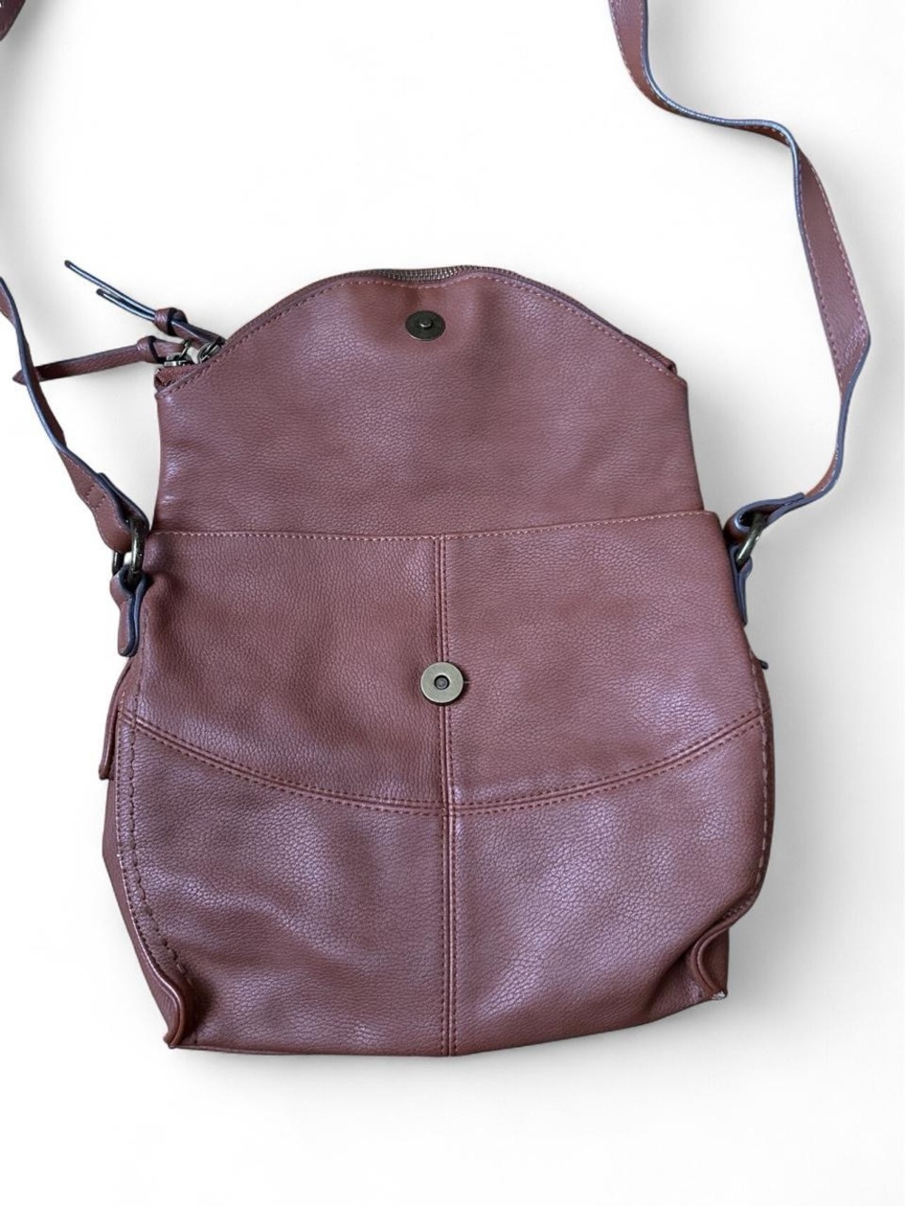 Sonoma Brown Pebbled Fold-Over Crossbody Bag Minimalist Earth Tone EcoGoth Purse - Picture 3 of 8